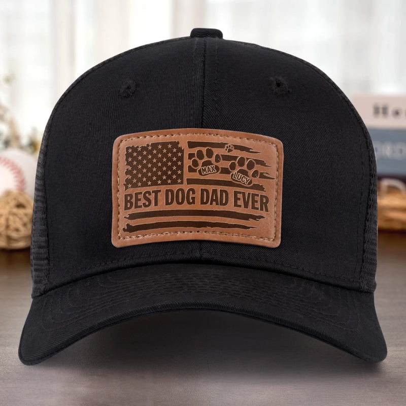 Raised By Paws, Loved By All - Dog Personalized Custom Leather Patch Hat - Father's Day, Gift For Pet Owners, Pet Lovers