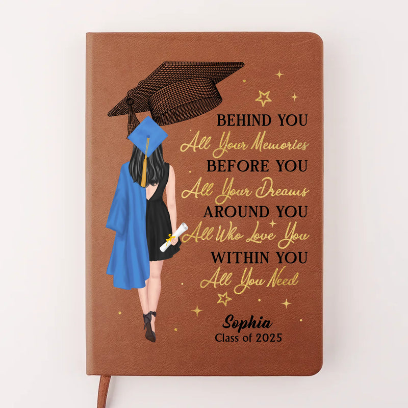 Wearing Success, One Step At A Time - Family Personalized Custom Leather Journal - Graduation Gift For Family Members, Siblings, Brothers, Sisters, Best Friends