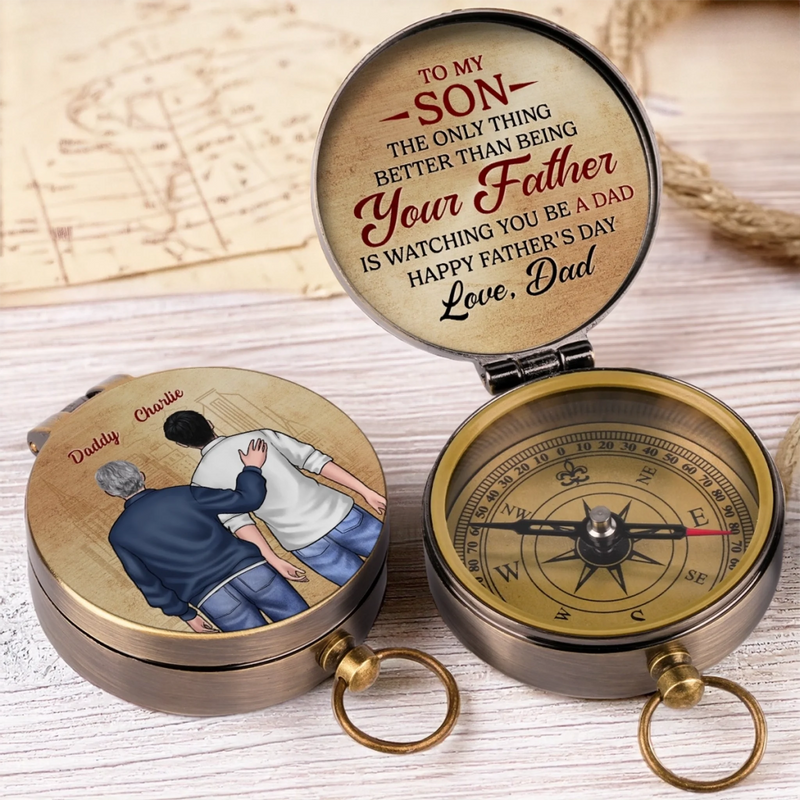 Custom Name Father Son Father's Day Gifts for Son - Personalized Compass
