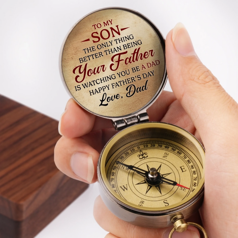 Custom Name Father Son Father's Day Gifts for Son - Personalized Compass