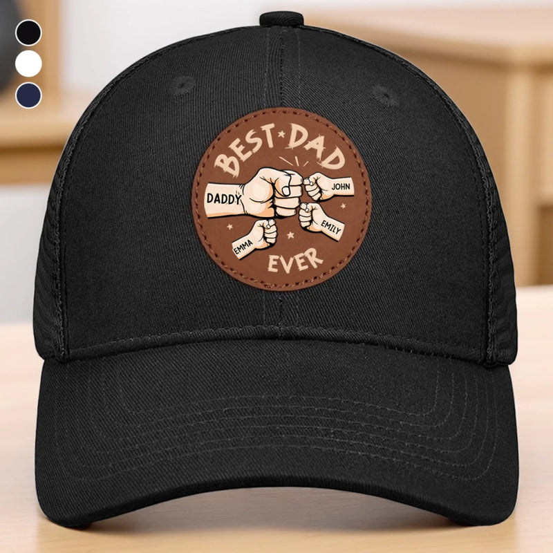 Happy Father's Day, From Your Best Bad Decision - Family Personalized Custom Round Leather Patch Hat - Father's Day, Gift For Dad, Grandpa