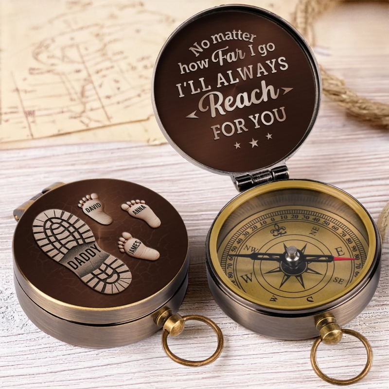 Our Journey Starts With You - Family Personalized Custom Compass - Father's Day, Gift For Dad, Grandpa