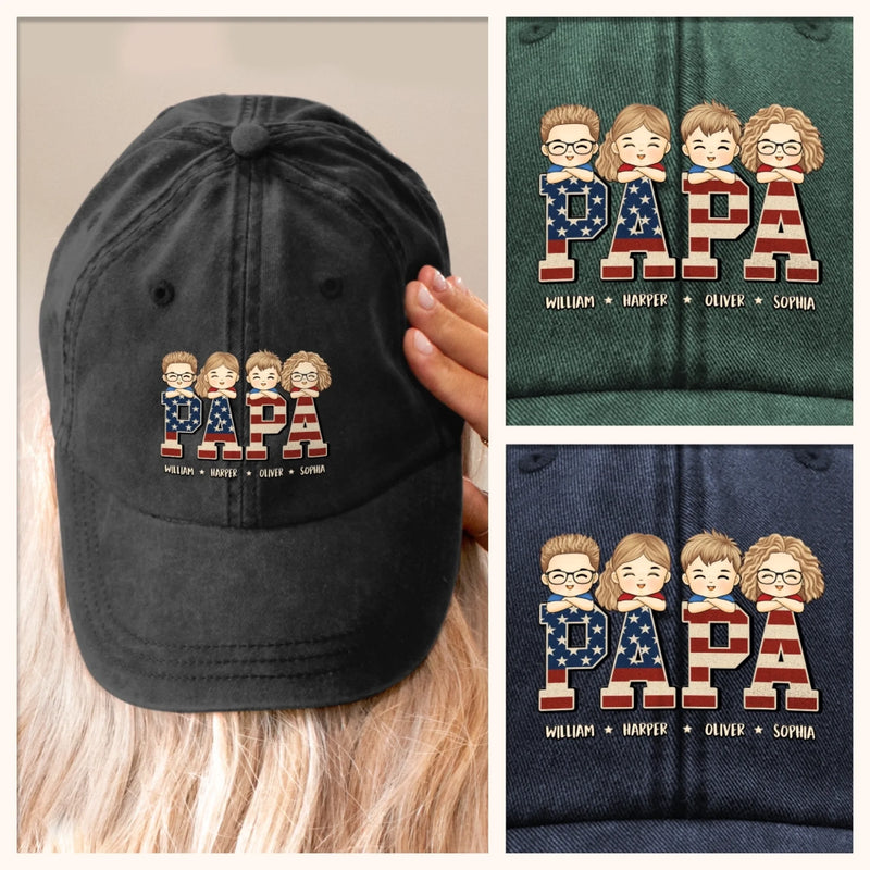 All Love, All Papa - Family Personalized Custom Vintage Washed Denim Baseball Cap - Father's Day, Gift For Dad