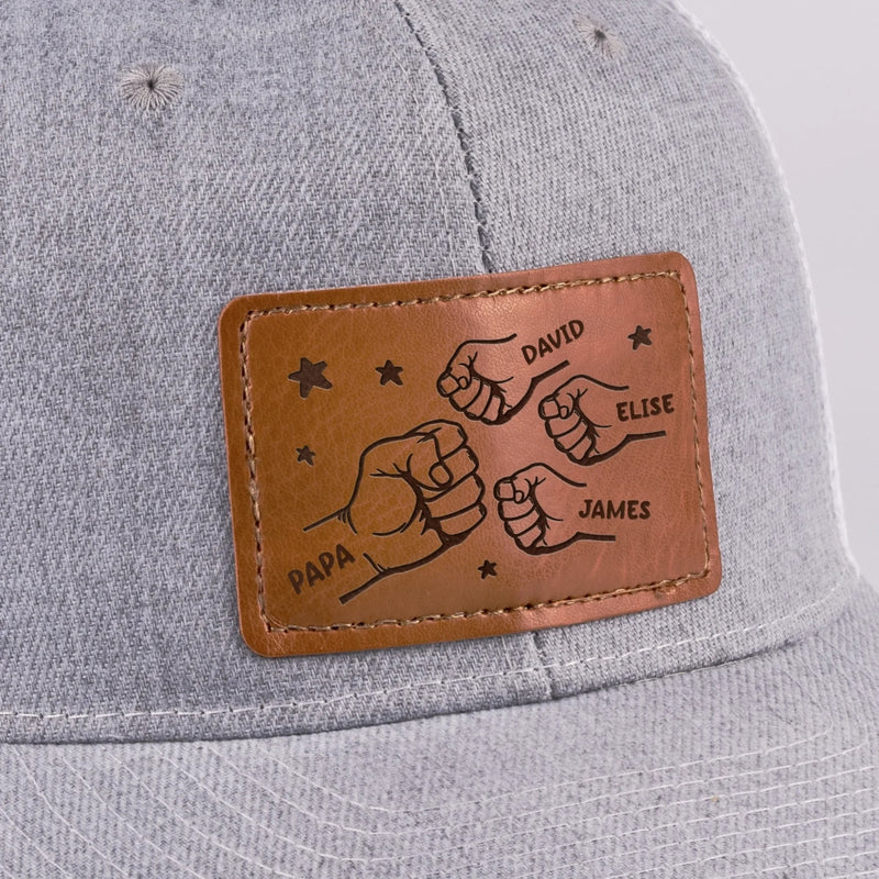 All In With Papa - Family Personalized Custom Leather Patch Hat - Father's Day, Gift For Dad, Grandpa