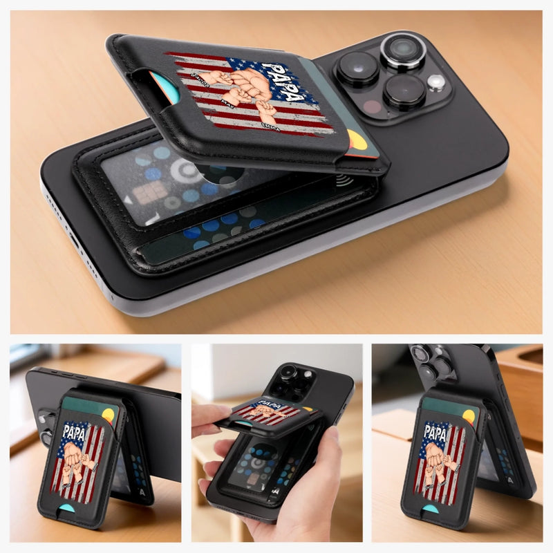 Together, Always With Papa - Family Personalized Custom Magnetic Wallet For iPhone - Father's Day, Gift For Dad, Grandpa