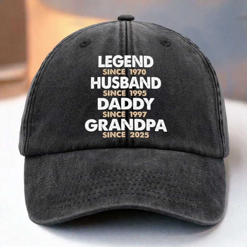 Built To Be A Legend - Family Personalized Custom Vintage Washed Denim Baseball Cap - Father's Day, Gift For Dad, Grandpa