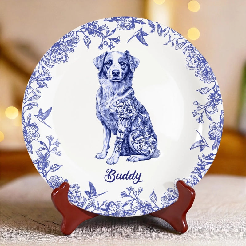 Whispers Of Love In Blue - Dog Personalized Custom Ceramic Plate - Father's Day, Gift For Pet Owners, Pet Lovers
