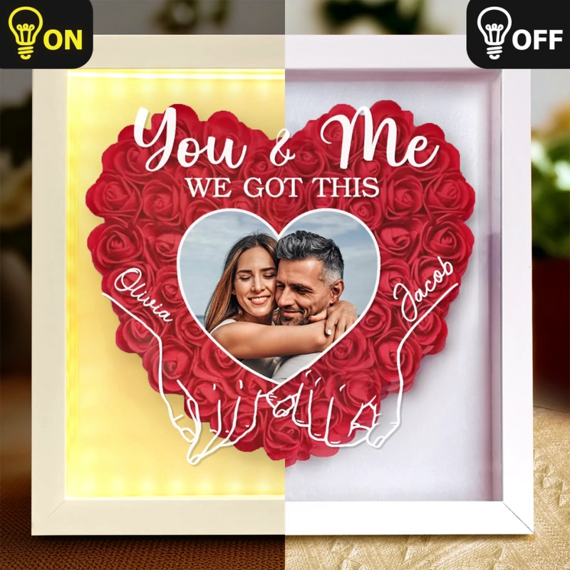 Custom Photo With You, Everything Is Cozy - Couple Personalized Custom Flower Shadow Box With LED - Gift For Husband Wife, Anniversary