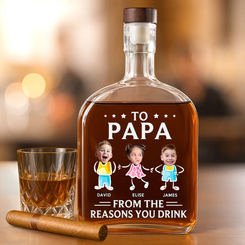 Custom Photo Cheers To The Chaos You Created - Family Personalized Custom Whiskey Bottle - Father's Day, Gift For Dad, Grandpa