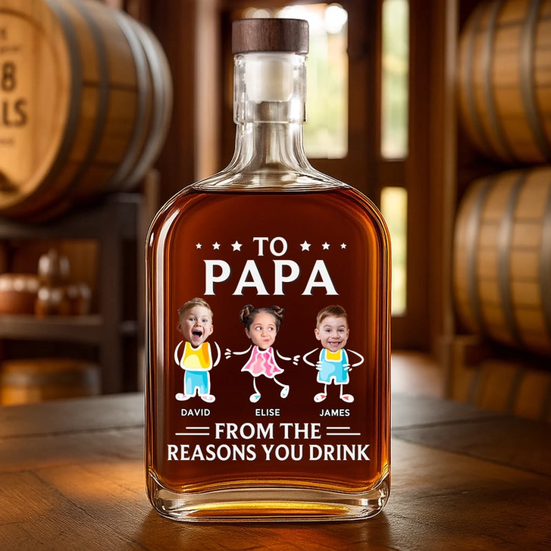 Custom Photo Cheers To The Chaos You Created - Family Personalized Custom Whiskey Bottle - Father's Day, Gift For Dad, Grandpa