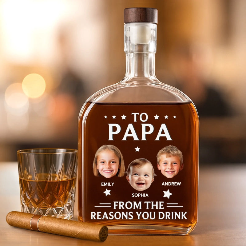 Custom Photo Gifts for Papa - Personalized Round Whiskey Bottle