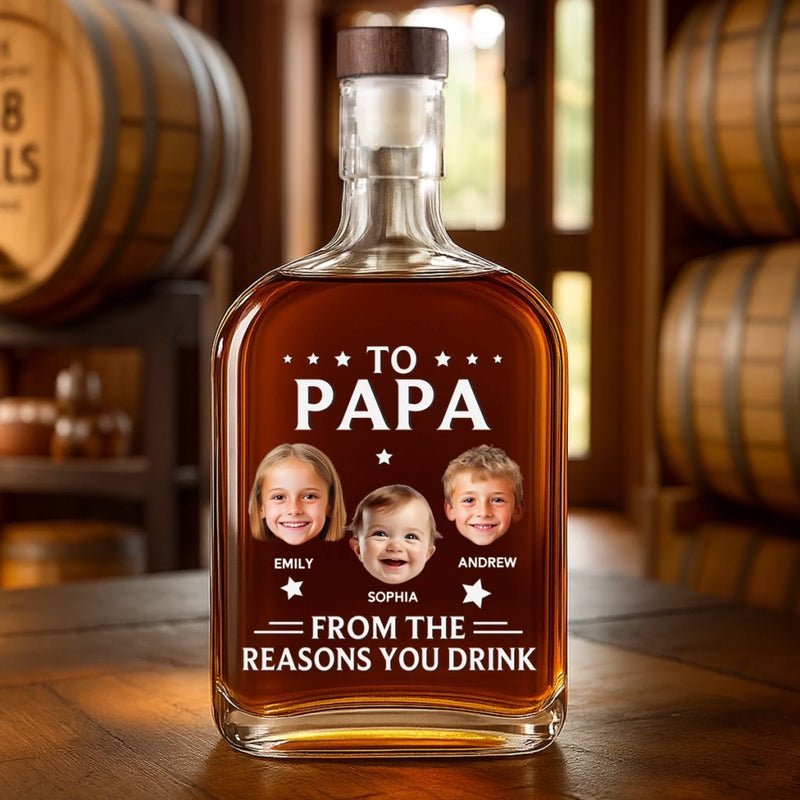Custom Photo Gifts for Papa - Personalized Round Whiskey Bottle