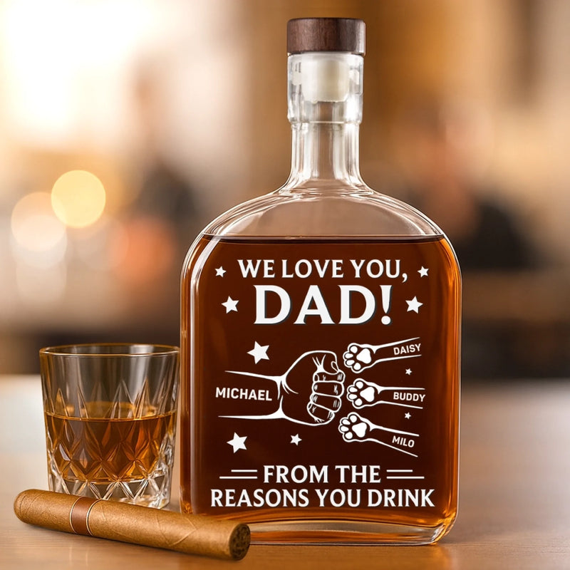 Paws Down, You’re The Best - Dog & Cat Personalized Custom Whiskey Bottle - Father's Day,  Gift For Dad, Pet Owners, Pet Lovers