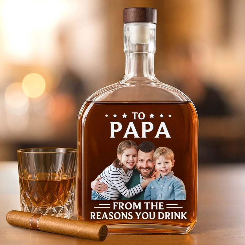 Custom Photo Your Favorite Reasons To Pour - Family Personalized Custom Whiskey Bottle - Father's Day, Gift For Dad, Grandpa