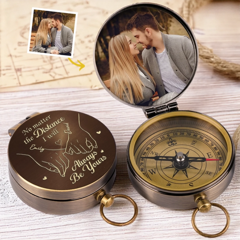 Custom Photo Your Smile Is My Favorite Destination - Couple Personalized Custom Compass - Gift For Husband Wife, Anniversary