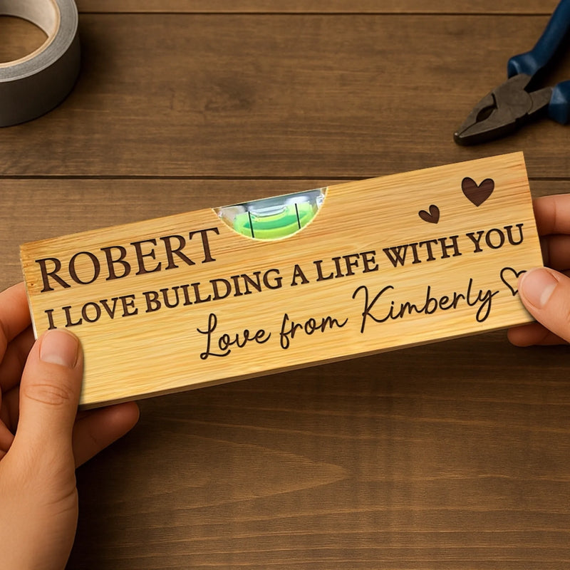 Our Love Is Always Level - Couple Personalized Custom Engraved Wooden Bottle Opener With Built-in Spirit Level - Gift For Husband Wife, Anniversary
