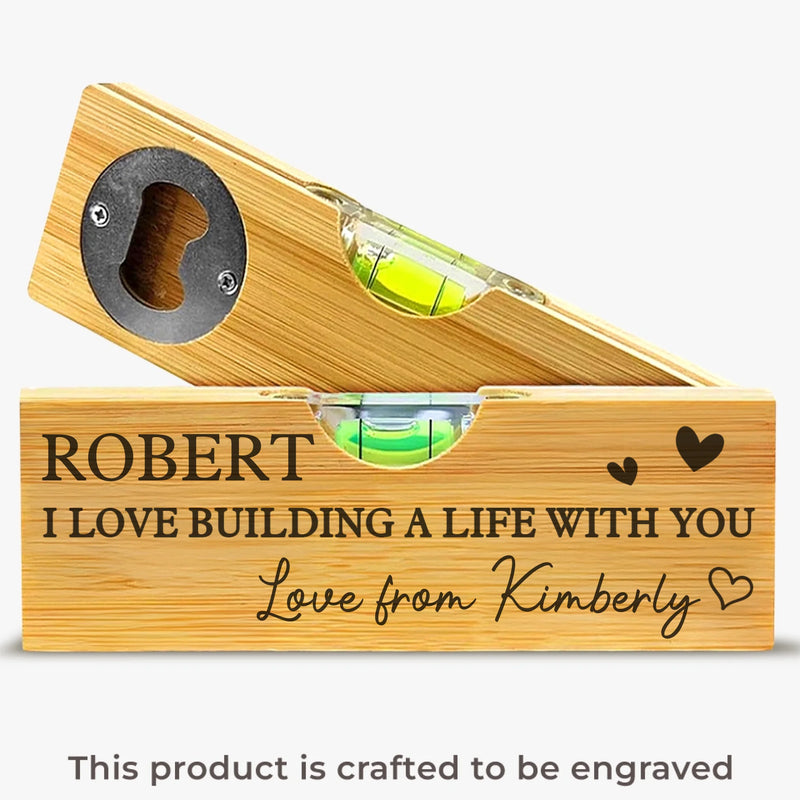 Our Love Is Always Level - Couple Personalized Custom Engraved Wooden Bottle Opener With Built-in Spirit Level - Gift For Husband Wife, Anniversary