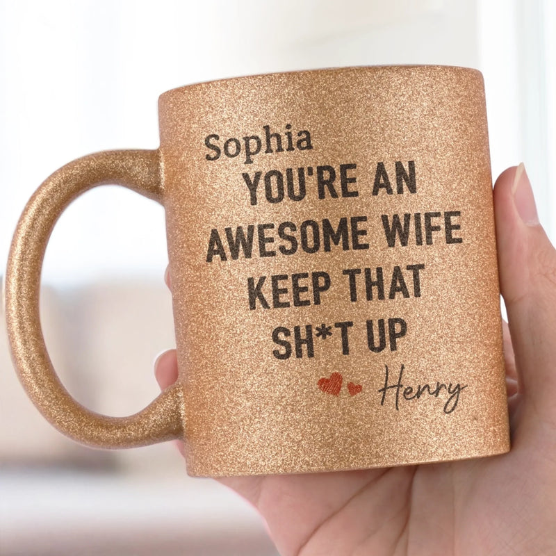 Custom Name Funny Wife Gifts - Personalized Glitter Mug