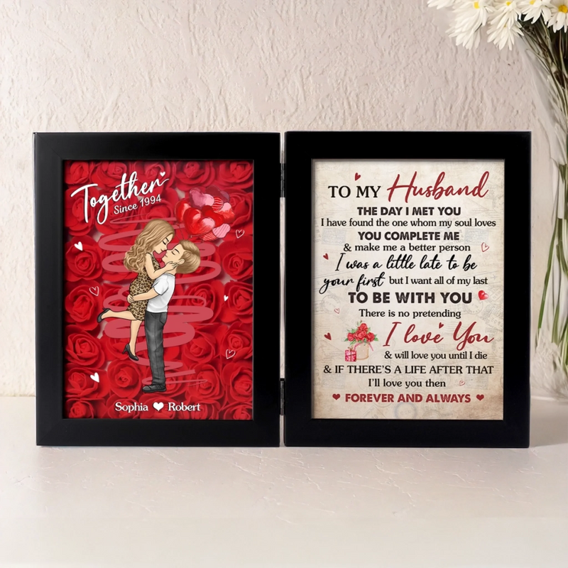 My Heart Belongs To You - Couple Personalized Custom Double Frame Flower Shadow Box - Gift For Husband Wife, Anniversary