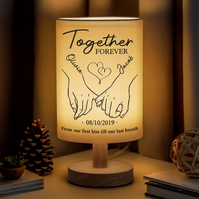 Together Forever - Couple Personalized Custom Linen Bedside Table Lamp - Gift For Husband Wife, Anniversary