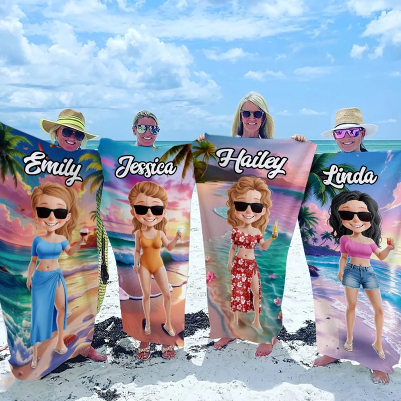 Catch Me Where The Waves Are - Bestie Personalized Custom Beach Towel - Summer Vacation Gift, Birthday Pool Party Gift For Best Friends, BFF, Sisters