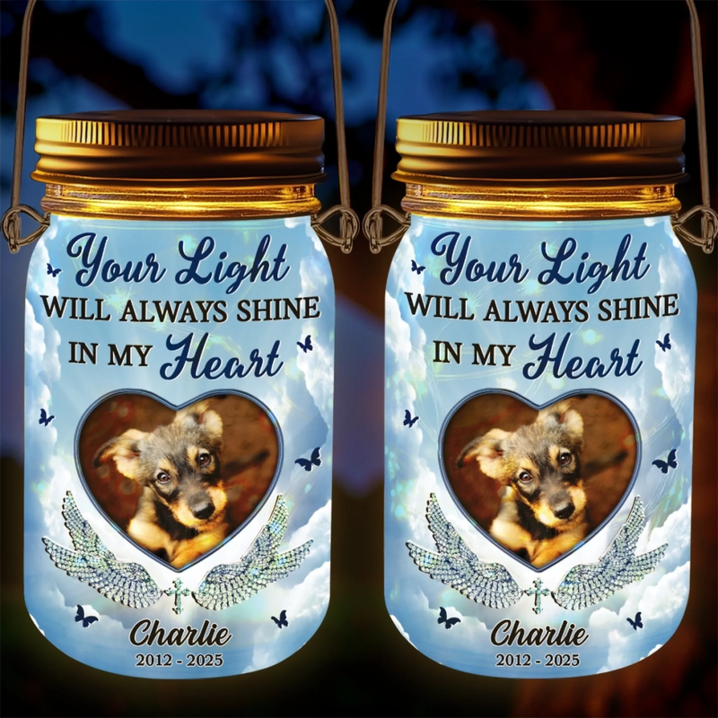 Custom Photo Love Like Yours Never Dims - Memorial Personalized Custom Solar Jar Lantern - Sympathy Gift For Pet Owners, Pet Lovers