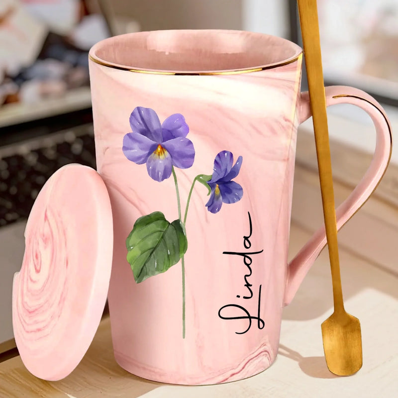 Bloom With Grace - Family Personalized Custom 14oz Marble Mug - Gift For Yourself, Best Friends, Siblings, Family Members