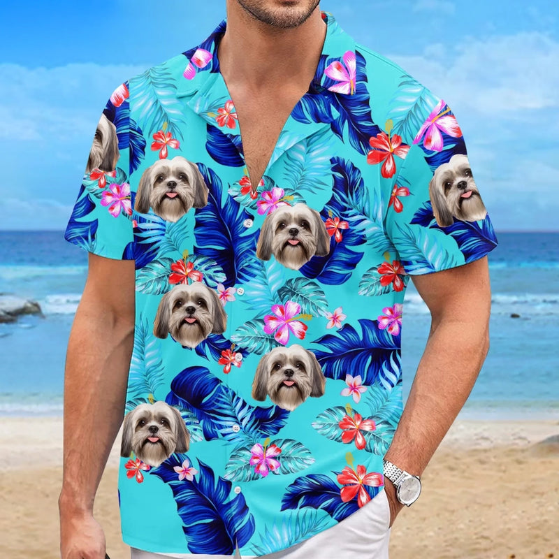 Custom Photo Stay Chill With My Fluffy Crew - Dog & Cat Personalized Custom Unisex Tropical Hawaiian Aloha Shirt - Summer Vacation Gift, Gift For Pet Owners, Pet Lovers