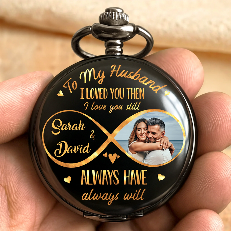 Custom Photo My Favorite Addiction - Couple Personalized Custom Pocket Watch - Gift For Husband Wife, Anniversary