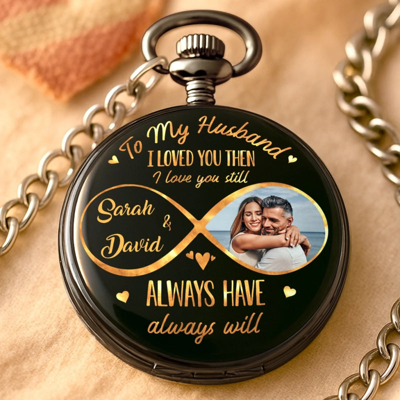 Custom Photo My Favorite Addiction - Couple Personalized Custom Pocket Watch - Gift For Husband Wife, Anniversary