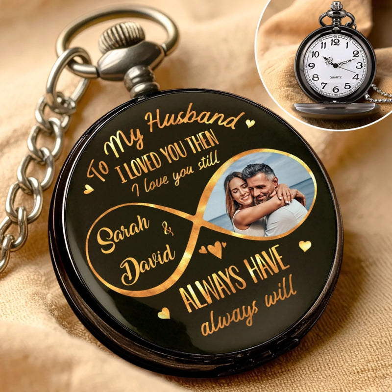 Custom Photo My Favorite Addiction - Couple Personalized Custom Pocket Watch - Gift For Husband Wife, Anniversary