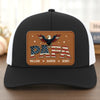 Built Like A Rock, Loves Like A Patriot - Family Personalized Custom Leather Patch Mesh Cap - 4th Of July, Gift For Dad, Grandpa