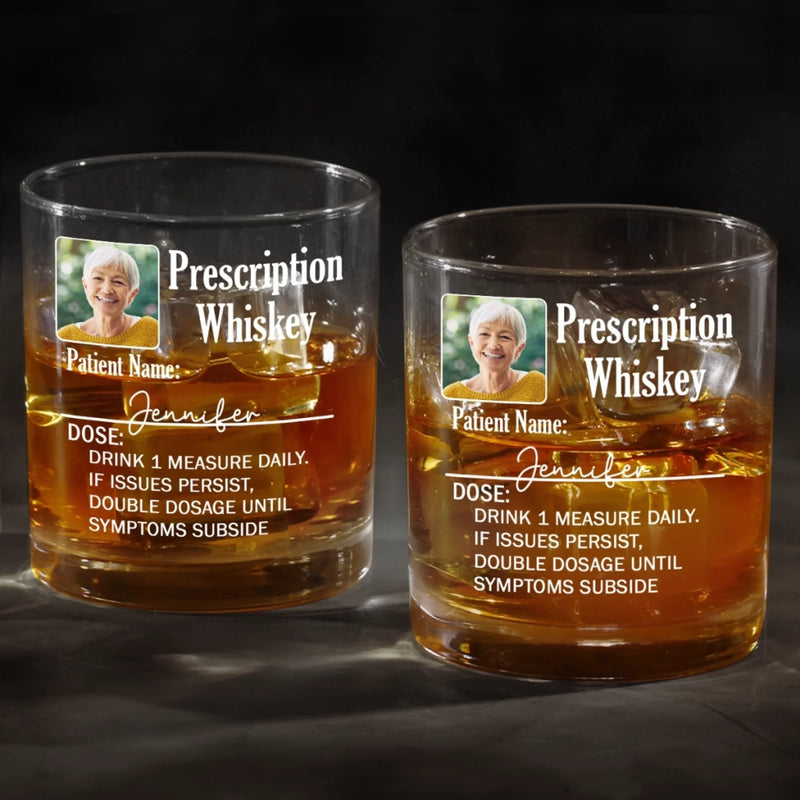 Custom Photo Your Prescription To Relax, Dad - Family Personalized Custom Whiskey Glass - Father's Day, Gift For Dad, Grandpa