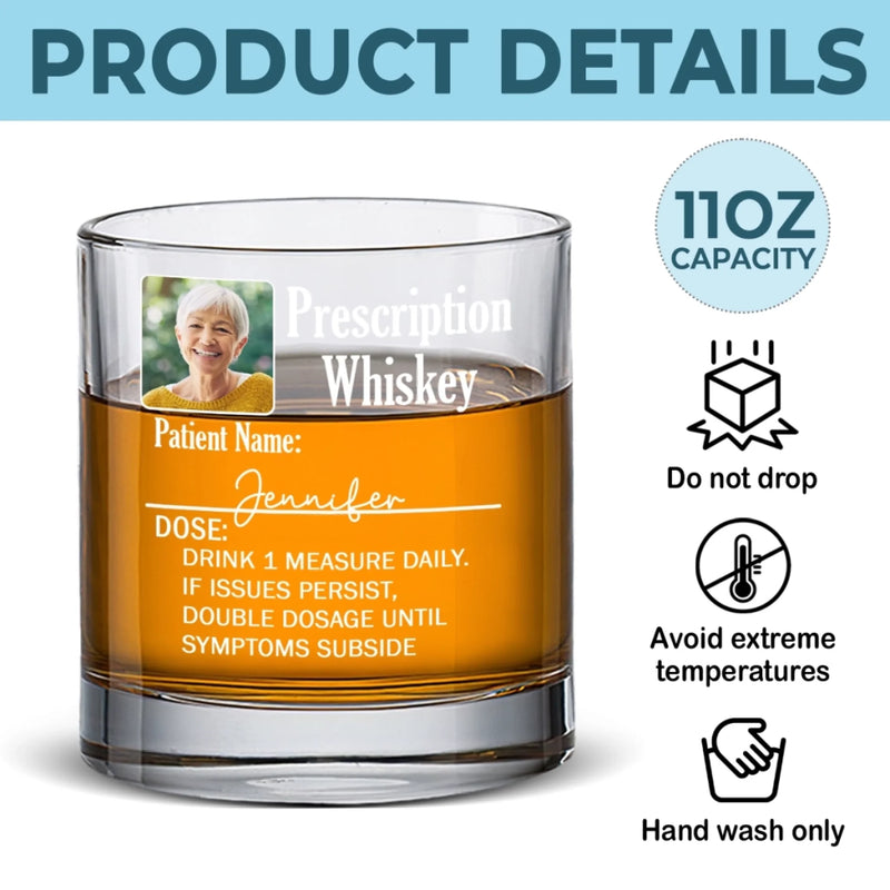 Custom Photo Your Prescription To Relax, Dad - Family Personalized Custom Whiskey Glass - Father's Day, Gift For Dad, Grandpa