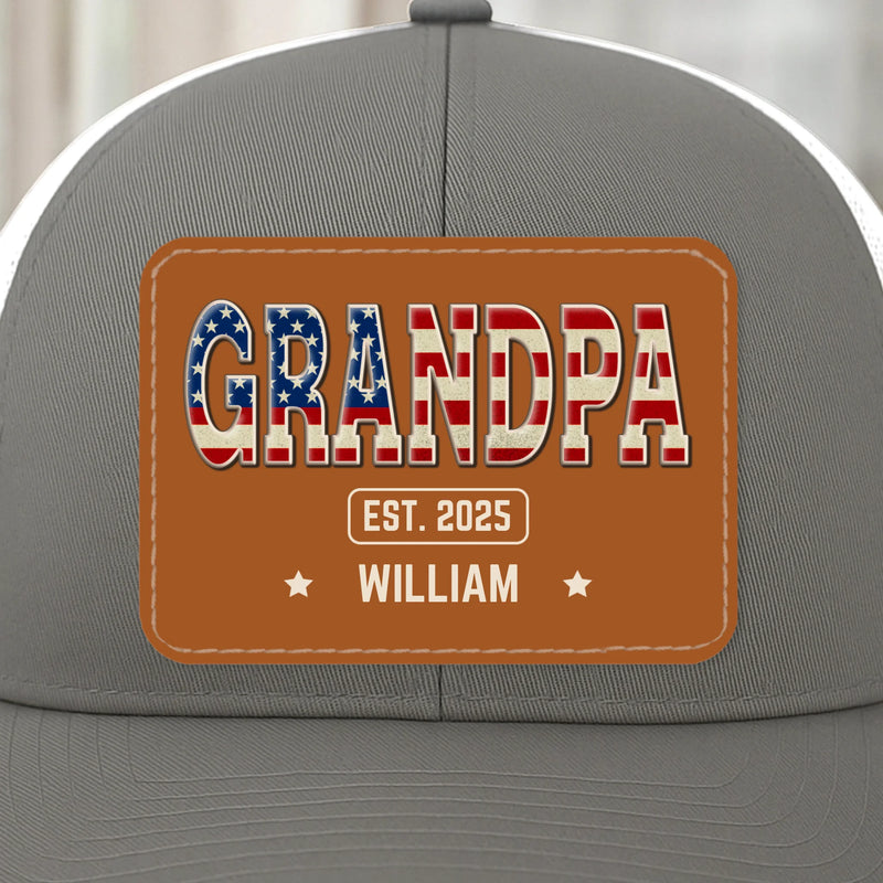 Papa Knows Best - Family Personalized Custom Leather Patch Mesh Cap - 4th Of July, Gift For Dad, Grandpa