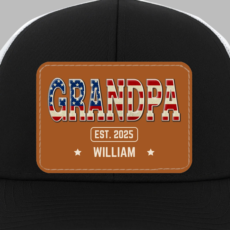 Papa Knows Best - Family Personalized Custom Leather Patch Mesh Cap - 4th Of July, Gift For Dad, Grandpa