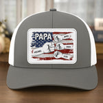 Custom Name Papa American Flag Family Gifts - Personalized Leather Patch Mesh Cap US