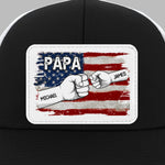 Custom Name Papa American Flag Family Gifts - Personalized Leather Patch Mesh Cap US