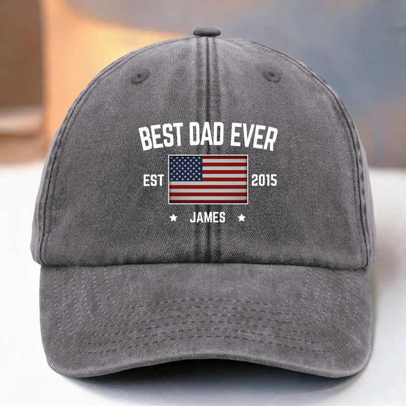 Dad Life Vibes - Family Personalized Custom Vintage Washed Denim Baseball Cap US - 4th Of July, Gift For Dad, Grandpa