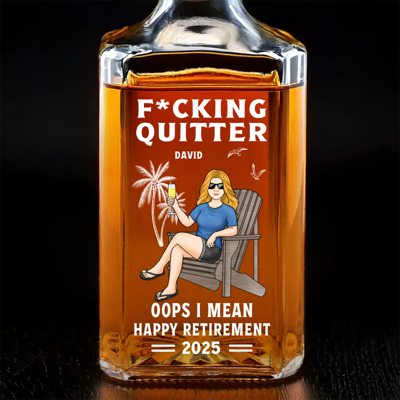 Outta Here And Loving It - Coworker Personalized Custom Glass Whiskey Bottle - Appreciation, Retirement Gift For Coworkers, Work Friends, Colleagues