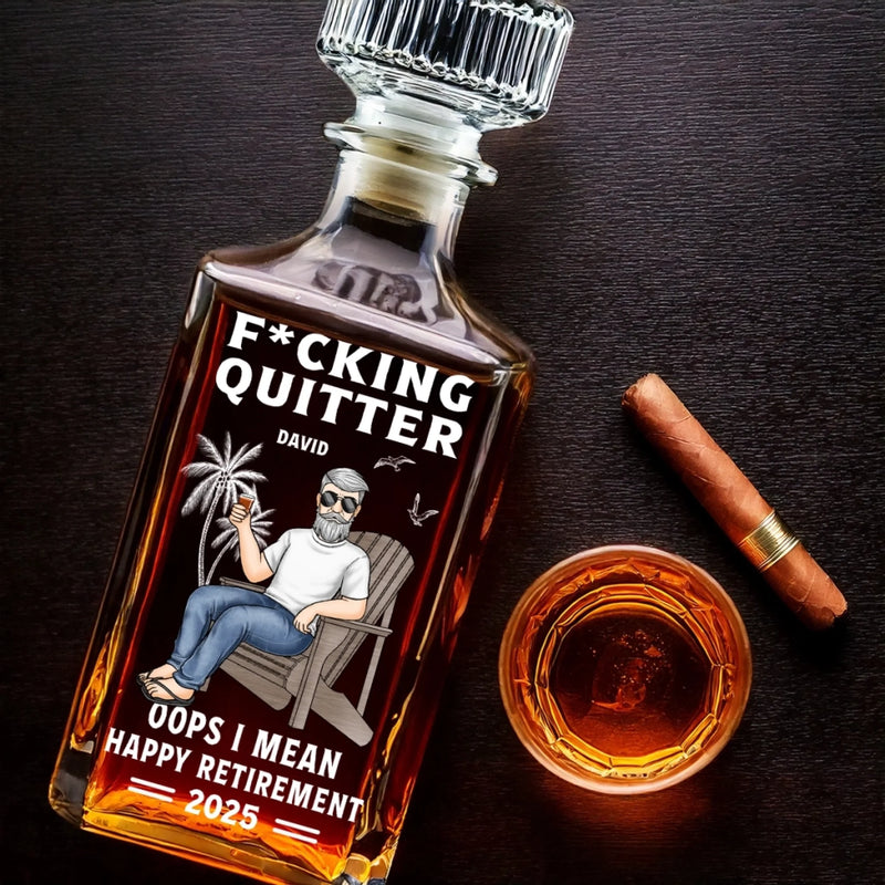 Outta Here And Loving It - Coworker Personalized Custom Glass Whiskey Bottle - Appreciation, Retirement Gift For Coworkers, Work Friends, Colleagues