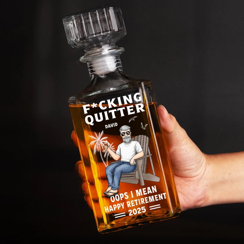 Outta Here And Loving It - Coworker Personalized Custom Glass Whiskey Bottle - Appreciation, Retirement Gift For Coworkers, Work Friends, Colleagues