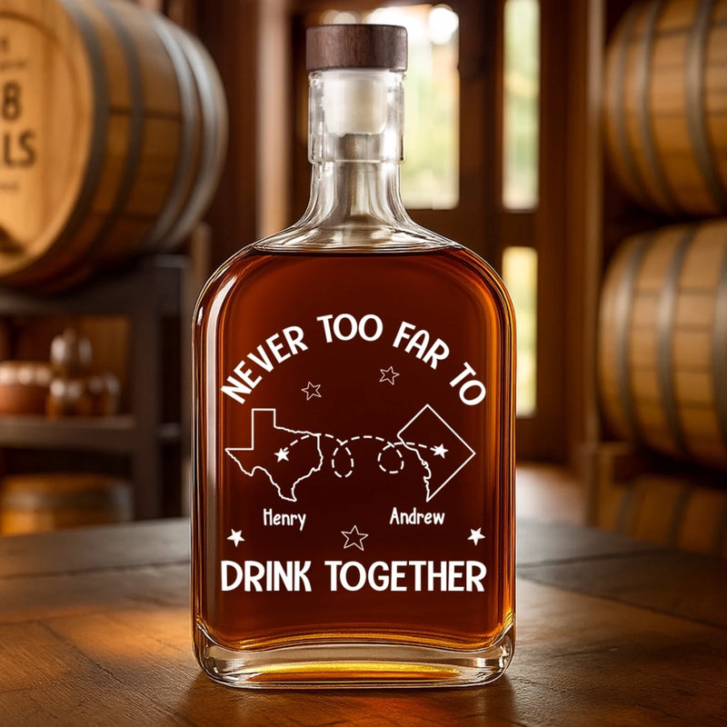 Custom Name Long Distance Drinking Buddy Gifts - Personalized Round Whiskey Bottle