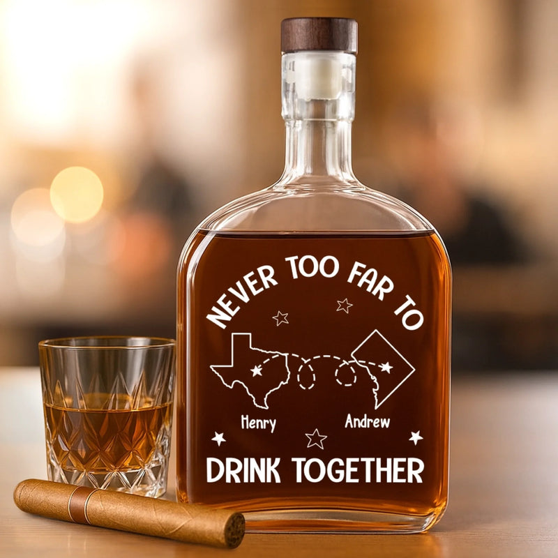 Custom Name Long Distance Drinking Buddy Gifts - Personalized Round Whiskey Bottle