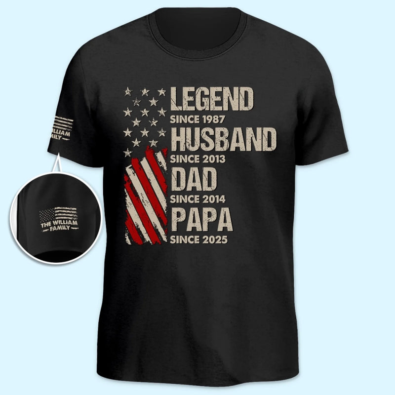 Life Of A True Man - Family Personalized Custom Unisex T-Shirt With Design On Sleeve - 4th Of July, Gift For Dad, Grandpa