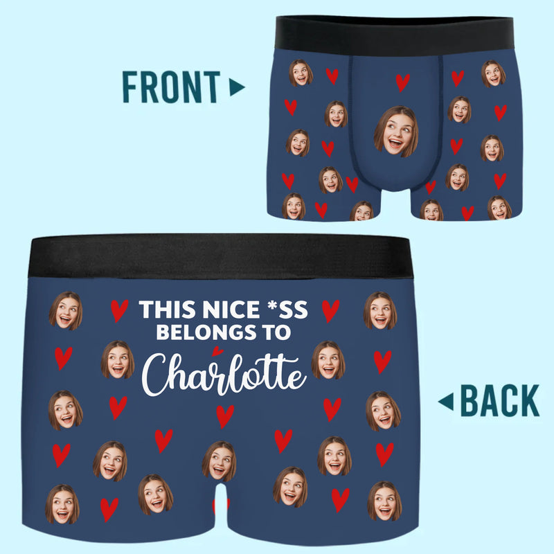 Custom Photo Reserved For My Babe Only - Couple Personalized Custom Boxer Briefs, Men's Boxers - Gift For Husband Wife, Anniversary