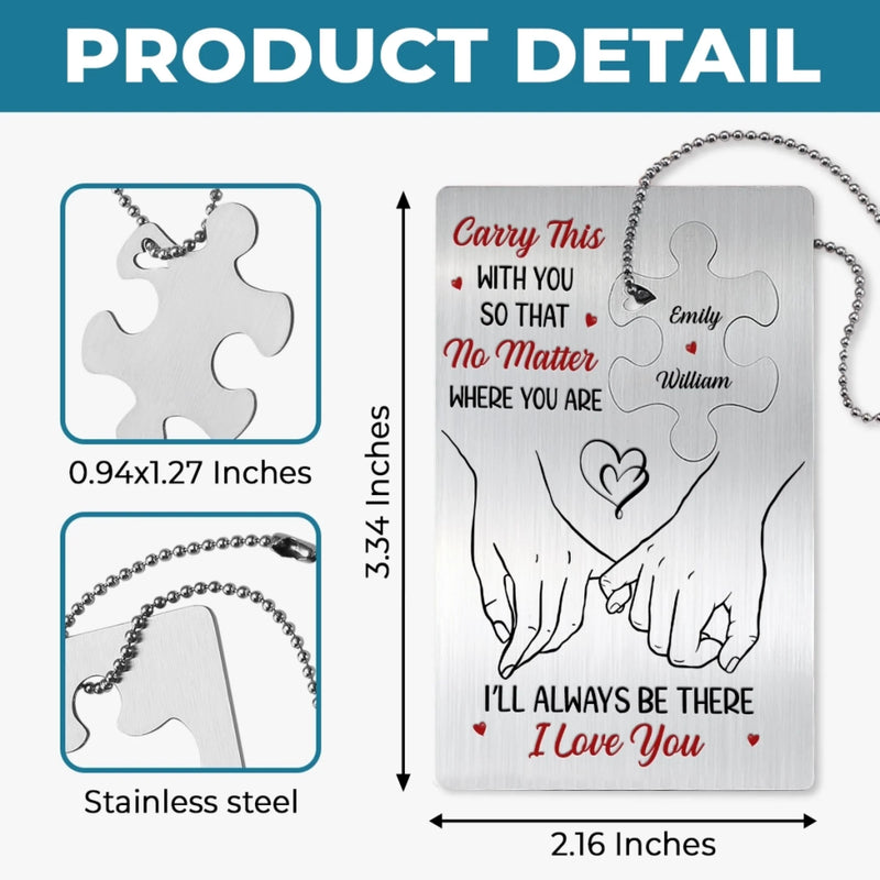 Custom Name Couple Love Gifts - Personalized Metal Wallet Card with Charm