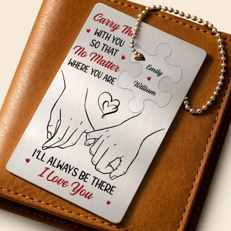 Custom Name Couple Love Gifts - Personalized Metal Wallet Card with Charm
