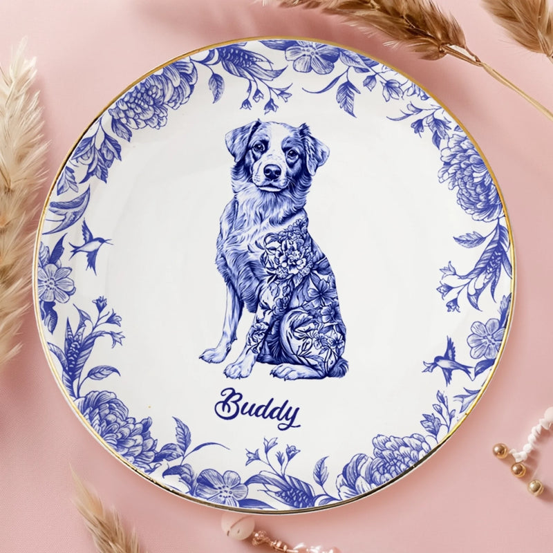 Custom Full-Print Round Jewelry Dish - Personalized  Father's Day Birthday Gifts For Dog Cat Lovers, Dog Dad And Mom, Cat Owners - Floral Soul, Furry Heart