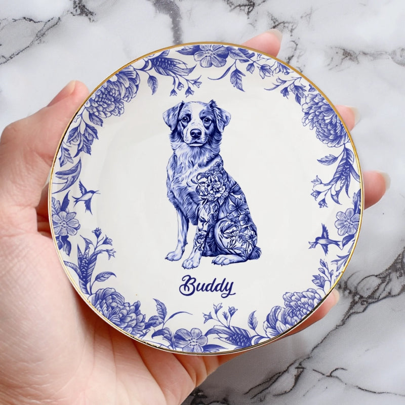 Custom Full-Print Round Jewelry Dish - Personalized  Father's Day Birthday Gifts For Dog Cat Lovers, Dog Dad And Mom, Cat Owners - Floral Soul, Furry Heart